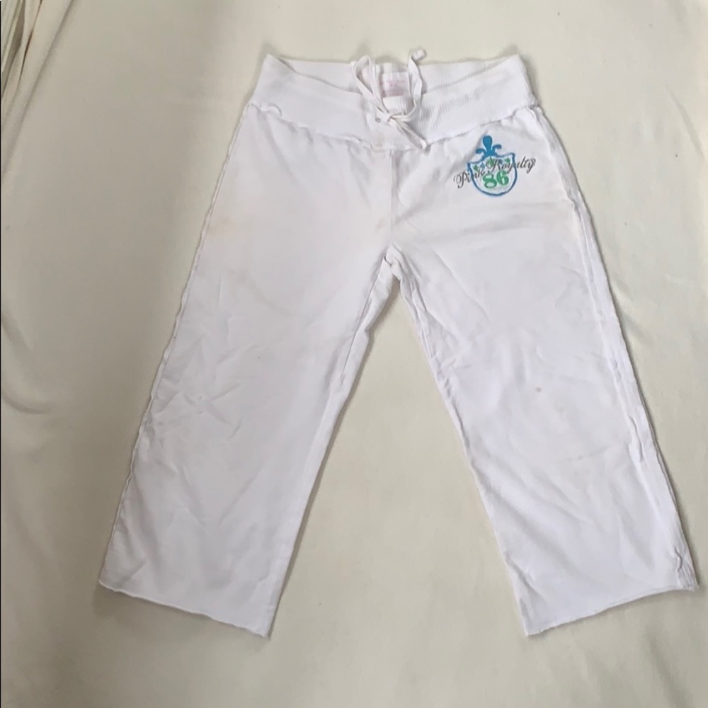 Pink Victoria Secret white cropped sweatpants